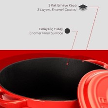 Mabeyn Lava Döküm Yuvarlak Tencere Döküm Demir Kapak New Heritage Serisi Çap 26CM. Kırmızı