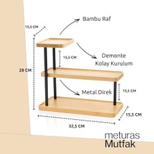 Mabeyn 3 Katlı Bambu Mutfak Rafı, Metal Ayaklı, Doğal Bambu ve Siyah Renk, Modern Tasarım, 32.5X28X15.5 Cm, Mutfak Düzenleyici, Tezgah Üstü Depolama Standı