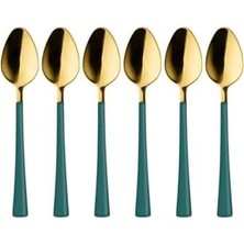 Mabeyn 6 Adet Çay Kaşığı Seti, 18/10 Paslanmaz Çelik, Gold Yeşil, 11 Cm, 70 gr