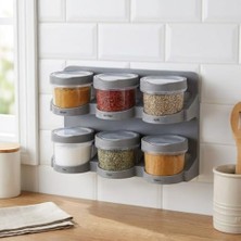 Mabeyn Orret Home 6’lı Standlı Baharatlık Plastik Şeffaf Kaşıklı Baharat Standı Duvara Asılabilir ve Masa Üstü Kullanılabilir Baharat Seti Mutfak Organizer