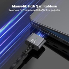 Mabeyn Bix BXM3C 140W Type-C To 3 Pro ve Air 13″ 14″ 16″ M1 M2 Uyumlu Pd 3.1 Manyetik Örgülü Hızlı Şarj Kablosu 2 Metre