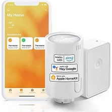 Mabeyn Meross Akıllı Termostat Vanası ve Hub, Homekit Uyumlu Akıllı Radyatör Vanası, Wlan Akıllı Termostat, Uzaktan Kontrol, Siri Alexa Assistant Uyumlu, 6 Adaptör, Beyaz
