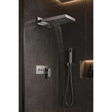 Mistillo Ankastre Duş Seti 550x220 mm Şelale&Yağmur Panel 3 Yönlü Butonlu SUS 304 Paslanmaz Pirinç Krom Kap