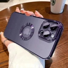 Mabeyn Ggm Giyim & Aksesuar 15 Pro ile Uyumlu Laser Şeffaf Parlak Arka Yüzey ve Logo Detaylı Kenarları Silikon Yapıya Sahip Lens Koruyuculu Kılıf (Derin Mor)