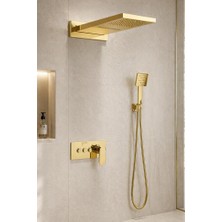 Mistillo Ankastre Duş Seti 550x220 mm Şelale&Yağmur Panel 3 Yönlü Butonlu SUS 304 Paslanmaz Pirinç Gold