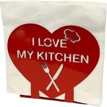 Mabeyn "ı Love My Kıtchen" Temalı Metal Peçetelik Kırmızı Kalp Şeklinde