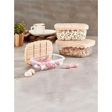 Mabeyn Kapaklı Çikolata Desenli 6' Lı Set Erzak Saklama Kapları Sütlü Kahve