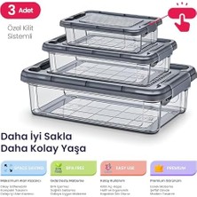 Mabeyn Hobby Life Elite 3’lü Kilitli Saklama Seti (3L+1.5L+0.85L) – Iç Içe Geçen Yer Tasarruflu, Şeffaf Antrasit Premium Gıda Kabı