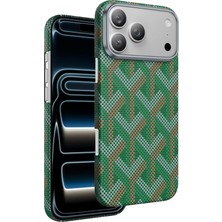 Mabeyn - 17 Pro Max ile Uyumlu Kevlar Karbon Kılıf Prague Desenli Magsafe ile Uyumlu Kapak - Yeşil