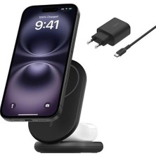 Mabeyn Boostcharge 2'si 1 Arada Manyetik Katlanabilir Qi2 15W Şarj Cihazı, Magsafe Uyumlu Kablosuz Şarj Cihazı, 16/15/14/13/12 Için Hızlı Şarj Cihazı, Kaymaz Ayaklı Şarj Istasyonu, Güç