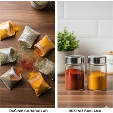 Mabeyn 2’li Ayarlanabilir Kapaklı Cam Tuzluk Seti – Paslanmaz Çelik Kapaklı, Şeffaf Cam Tuz ve Şeker Tuzu Dispenseri (10 cm / 5 Cm)