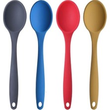 Mabeyn Silikon Büyük Boy Kaşık Seti, Yanmaz Yapışmaz, Çok Renkli - Mavi, Sarı, Kırmızı, Antrasit - 27 Cm, 4 Adet Set, Bpa Free