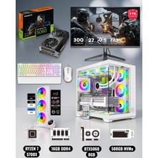 Symoon Ryzen 7 5700X 16GB Ddr4 Ram 512GB Nvme 5060 Ekran Kartlı 360 mm Sıvı Soğutmalı 27 Inç Monitörlü Klavyeli Gaming Pc