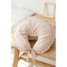 Hamur Fermuarlı Çift Taraflı Fırfırlı Yenidoğan Hamile Anne Bebek Emzirme Yastığı Minderi Kılıfı Bej