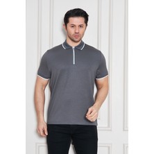 Erkek Jeuss Oysho Kumaş Fermuarlı Yakalı Füme Tshirt