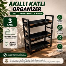 Qen Plastik 3 Katlı Çok Amaçlı Organizer Raf-Sepet (Siyah)