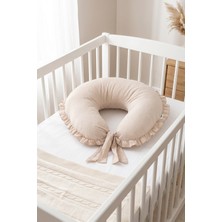 Hamur Yenidoğan Çift Taraflı Hamile Anne Bebek Emzirme Yastığı Yıkanabilir Fırfırlı Kılıflı Minder Bej