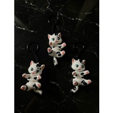 My Craft 3D MYCRAFT3D 3'lü Hareketli Eklemli Kedi Anahtarlık Sevimli Benekli Kedi Figürü Çanta Aksesuarı Stres Oyuncağı 3D