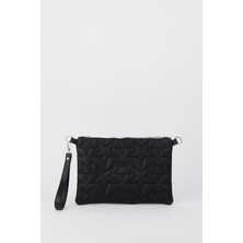 Vivaq Kadın Siyah Simli Yıldız Nakışlı Suni Deri Bilek ve Zincir Askılı Portföy El ve Clutch Çanta