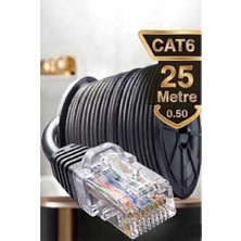 Derwell 25 Metre Dış-Iç Ortam Mekan Bakır Tel Cat6 Internet Kablosu Yüksek Hız 24 Awg 2 Katlı Ethernet Kablo