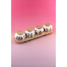 Bursa Porselen Dekor Meadow Bambu Standlı 4 Lü Porselen Baharatlık