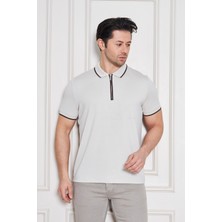 Erkek Jeuss Oysho Kumaş Fermuarlı Yakalı Bej Tshirt