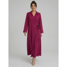 Norshen Kırmızı Kadın Kruvaze Kapama Bağlamalı Maxi Kimono Elbise