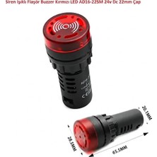 Siren Işıklı Flaşör Buzzer Kırmızı LED AD16-22SM 24V Dc 22MM Çap