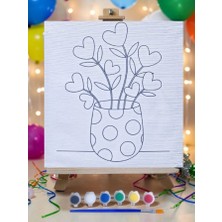 Nostaljik Lezzetler Saksıda Çiçek Tuval Boyama Aktivite Seti 19X19 cm (Tuval, Şövale, Fırça ve 6 Renk Akrilik Boya Seti)