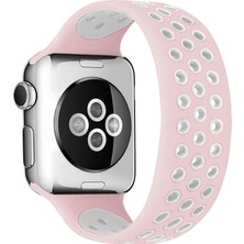 Hayat Store Apple Watch 38MM Ayarlı Delikli Silikon Kordon (Saat Değildir) - Pembe-Beyaz