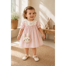 Mimo %100 Pamuk Kız Bebek Elbise I Nakışlı Yaka Tavşan Çantalı 9-24 Ay 4221