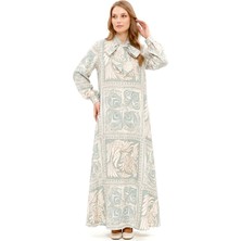 Lale Butik Yakası Bağlama Detay Etnik Desen Elbise 330347 Mint