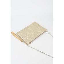 Vivaq Kadın Sarı Simli Yıldız Nakışlı Suni Deri Bilek ve Zincir Askılı Portföy El ve Clutch Çanta