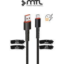 Mtl 3.4A USB To Micro USB Hasır Örgülü Hızlı Şarj ve Data Kablosu 1 Metre Siyah MT2014