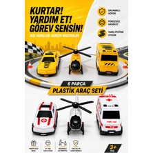 Mind Games 6 Adet Plastik Araç Seti - Inşaat ve Ambulans Araba Seti