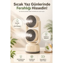 FaroxTech Çift Başlıklı Taşınabilir Su Püskürtmeli Vantilatör - Type-C Şarjlı Masa Üstü Soğutucu Fan