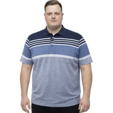 Battal Moda Battalmoda Erkek Büyük Beden Melanj Havacı Polo Yaka Kısa Kollu Çizgili Tişört 3xl-4xl-5xl-6xl