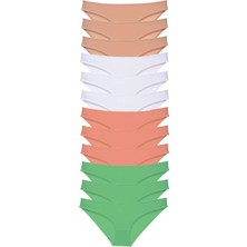Die Grup 12 Adet Süper Eko Set Likralı Kadın Slip Külot Gri Beyaz Pudra Yeşil