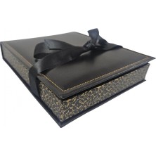 Özer Kutu Kurdelalı Deri Set Kutusu (17X20 Cm) Siyah (Deri)