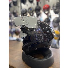 Mt Helmets Parlak Siyah Yarım Kask Güneş Vizörlü