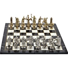 Enyaza Home Gifthome, Metal Satranç Takımı/seti; Battal,yunan,parlak, Kat.mermer Desenli Satranç Tahtası