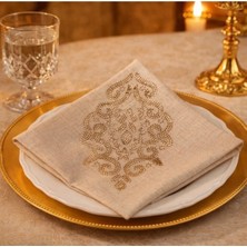 6’lı Altın Saray Desenli Keten Peçete Seti – 34X34 cm Dekoratif Davet Sofrası Masa Peçetesi