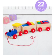 Nilberry Ahşap Tren Kasalı Çekçek Bren Blok Dizme Çekçek Oyuncak 22 Parça Eğitici Montessori Oyuncak
