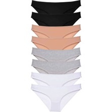 Modenya 8 Adet Süper Eko Set Likralı Kadın Slip Külot Siyah Ten Gri Beyaz