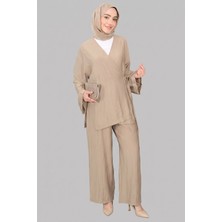 Taş Norshen Kadın Bağlamalı Kimono & Bol Paça Pantolon - Takım