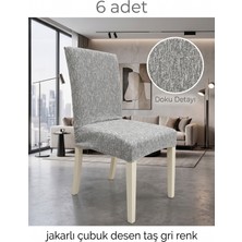 Beyvetçe (6 Adet) Jakarli Çubuk Desen Likrali Kumaş Sandalye Örtüsü, Lastikli, Esnekli ,kaliteli Sandalye Kılıfı