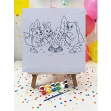 Nostaljik Lezzetler Sevimli Hayvanlar Tuval Boyama Aktivite Seti 19X19 cm (Tuval, Şövale, Fırça ve 6 Renk Akrilik Boya Seti)