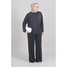 Siyah  Norshen Kadın Ip Bağcık Detaylı Tunik & Bol Paça Pantolon -Takım