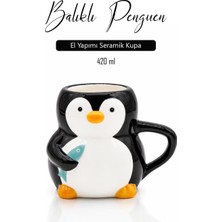 Rosie Penguen Figürlü El Yapımı Seramik Kupa, Mug, 420 ml