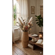 Lessio Home Kalimantan Doğal Rattan (Bambu) Dekoratif Vazo - El Işçiliği Bohem Salon Aksesuarı